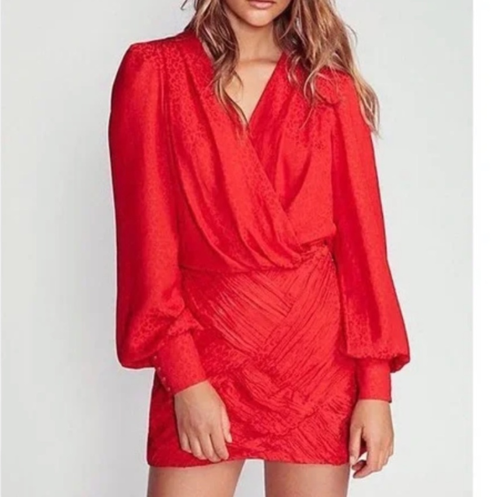 NWOT FREE PEOPLE let’s dance red mini satin dress size 6